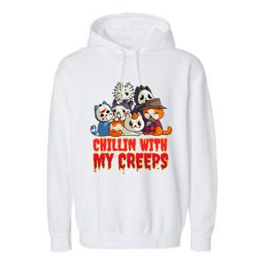 Chillin With My Creeps Funny Cat Horror Movies Serial Killer Garment-Dyed Fleece Hoodie