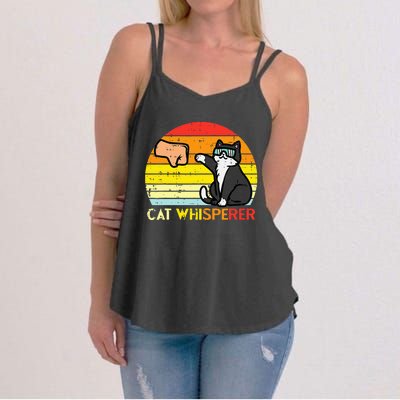 Cat Whisperer Man Paw Fist Bump Sunset Women's Strappy Tank