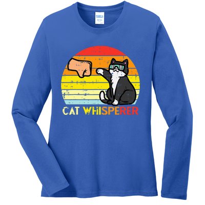 Cat Whisperer Man Paw Fist Bump Sunset Ladies Long Sleeve Shirt