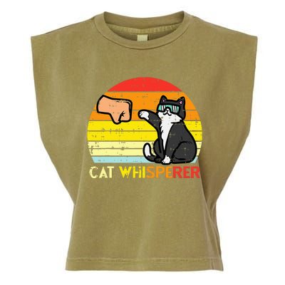 Cat Whisperer Man Paw Fist Bump Sunset Garment-Dyed Women's Muscle Tee