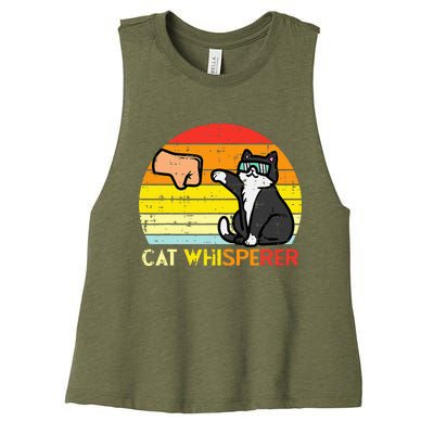 Cat Whisperer Man Paw Fist Bump Sunset Women's Racerback Cropped Tank