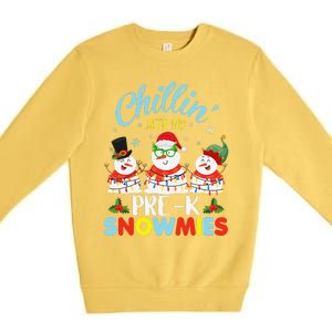 Chillin With My PreK Snowmies Teacher Christmas Xmas Lights Premium Crewneck Sweatshirt