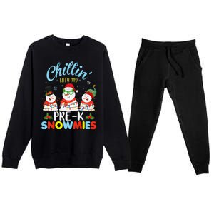 Chillin With My PreK Snowmies Teacher Christmas Xmas Lights Premium Crewneck Sweatsuit Set