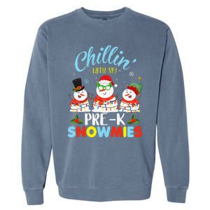 Chillin With My PreK Snowmies Teacher Christmas Xmas Lights Garment-Dyed Sweatshirt