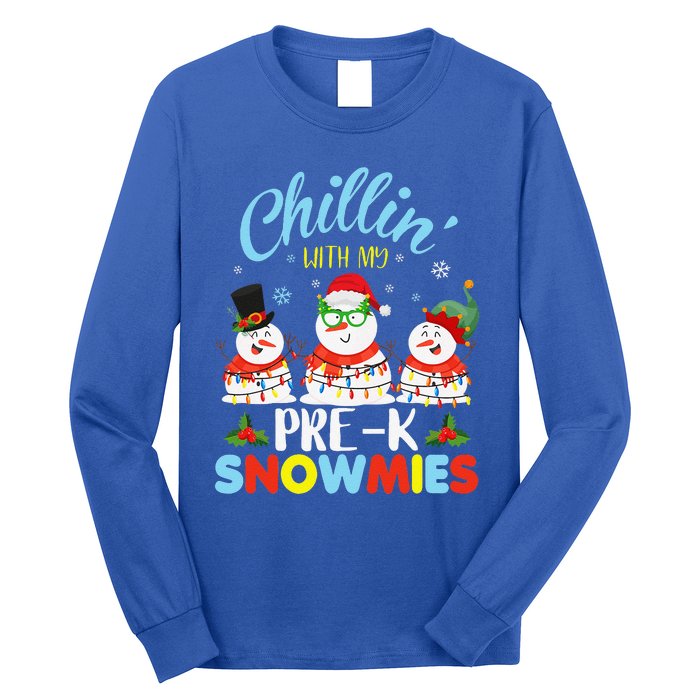 Chillin With My PreK Snowmies Teacher Christmas Xmas Lights Long Sleeve Shirt