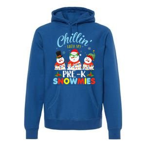 Chillin With My PreK Snowmies Teacher Christmas Xmas Lights Premium Hoodie