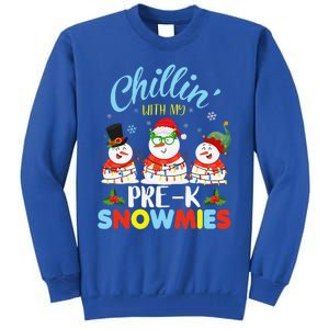 Chillin With My PreK Snowmies Teacher Christmas Xmas Lights Tall Sweatshirt