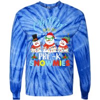 Chillin With My PreK Snowmies Teacher Christmas Xmas Lights Tie-Dye Long Sleeve Shirt