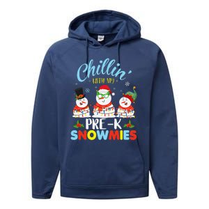 Chillin With My PreK Snowmies Teacher Christmas Xmas Lights Performance Fleece Hoodie