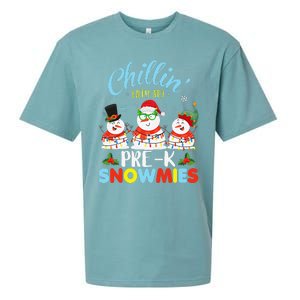 Chillin With My PreK Snowmies Teacher Christmas Xmas Lights Sueded Cloud Jersey T-Shirt