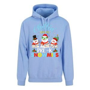 Chillin With My PreK Snowmies Teacher Christmas Xmas Lights Unisex Surf Hoodie