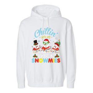 Chillin With My PreK Snowmies Teacher Christmas Xmas Lights Garment-Dyed Fleece Hoodie