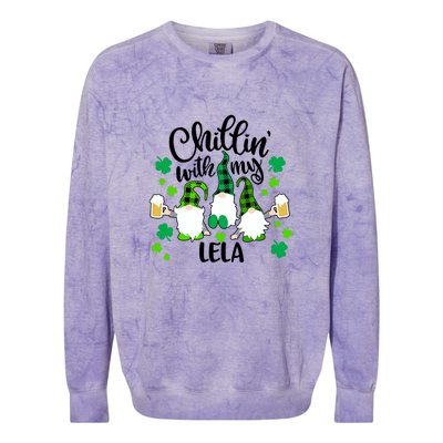 Chillin With My Lela St Patricks Day Gnomes Garden Gnome Colorblast Crewneck Sweatshirt