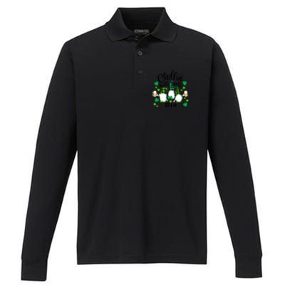 Chillin With My Lela St Patricks Day Gnomes Garden Gnome Performance Long Sleeve Polo