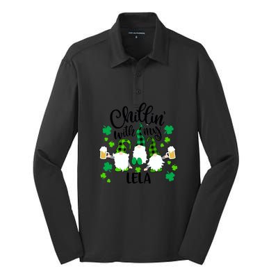 Chillin With My Lela St Patricks Day Gnomes Garden Gnome Silk Touch Performance Long Sleeve Polo