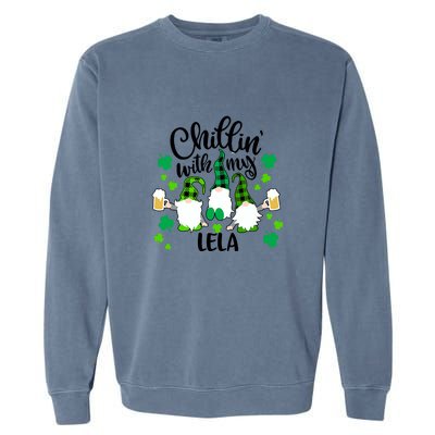 Chillin With My Lela St Patricks Day Gnomes Garden Gnome Garment-Dyed Sweatshirt