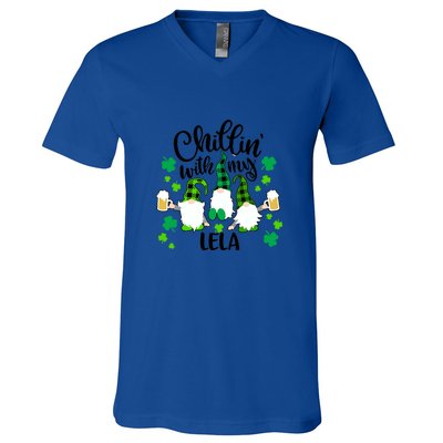 Chillin With My Lela St Patricks Day Gnomes Garden Gnome V-Neck T-Shirt