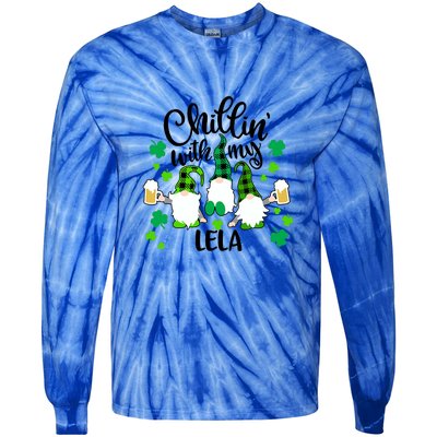 Chillin With My Lela St Patricks Day Gnomes Garden Gnome Tie-Dye Long Sleeve Shirt