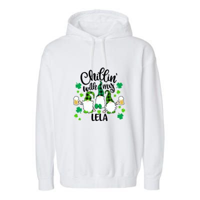 Chillin With My Lela St Patricks Day Gnomes Garden Gnome Garment-Dyed Fleece Hoodie