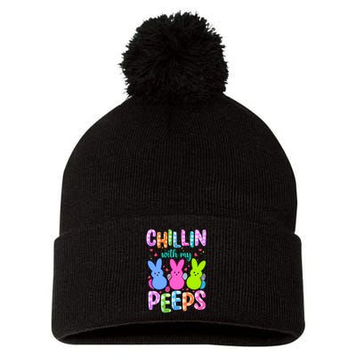 Chillin with My Peeps Easter, Easter Bunny , Funny Easter Gifts Pom Pom 12in Knit Beanie