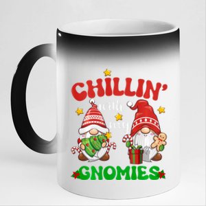 Chillin With My Gnomies Funny Christmas Tree Xmas 11oz Black Color Changing Mug