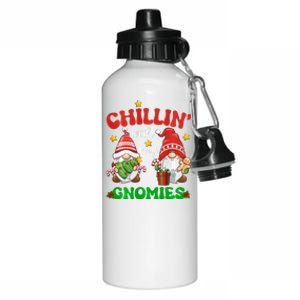 Chillin With My Gnomies Funny Christmas Tree Xmas Aluminum Water Bottle