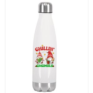 Chillin With My Gnomies Funny Christmas Tree Xmas Stainless Steel Insulated Water Bottle