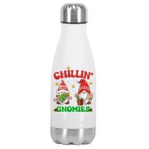 Chillin With My Gnomies Funny Christmas Tree Xmas Stainless Steel Insulated Water Bottle