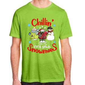 Chilling With My First Grade Snowmies Teacher Christmas Adult ChromaSoft Performance T-Shirt