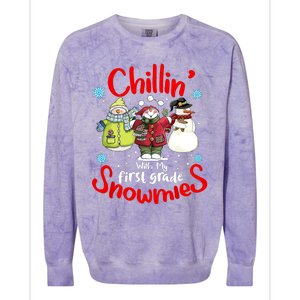 Chilling With My First Grade Snowmies Teacher Christmas Colorblast Crewneck Sweatshirt