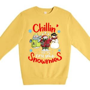 Chilling With My First Grade Snowmies Teacher Christmas Premium Crewneck Sweatshirt