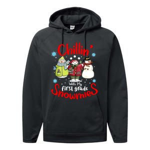 Chilling With My First Grade Snowmies Teacher Christmas Performance Fleece Hoodie