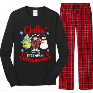 Chilling With My First Grade Snowmies Teacher Christmas Long Sleeve Pajama Set