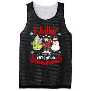 Chilling With My First Grade Snowmies Teacher Christmas Mesh Reversible Basketball Jersey Tank