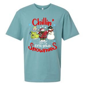 Chilling With My First Grade Snowmies Teacher Christmas Sueded Cloud Jersey T-Shirt