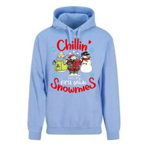 Chilling With My First Grade Snowmies Teacher Christmas Unisex Surf Hoodie