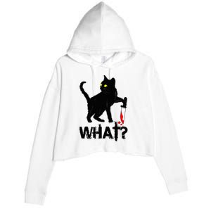 Cat What Murderous Black Cat With Knife Halloween Crop Fleece Hoodie