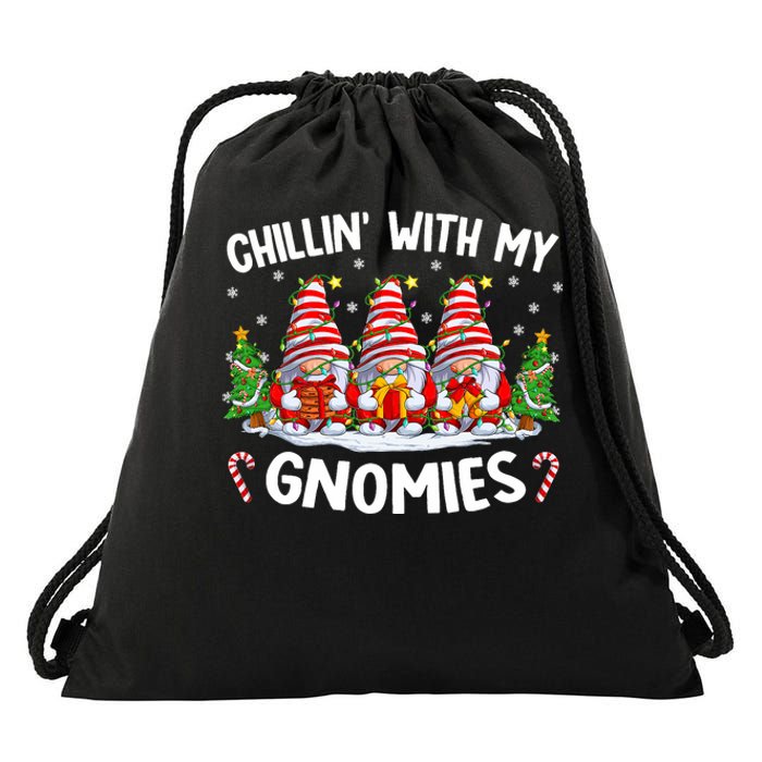 Chillin With My Gnomies Matching Family Christmas Pjs Gnome Drawstring Bag