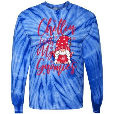 Chillin With My Gnomies Christmas Gnome Cute Gift Tie-Dye Long Sleeve Shirt