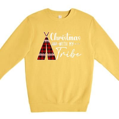 Christmas With My Tribe Buffalo Plaid Matching Family Great Gift Premium Crewneck Sweatshirt