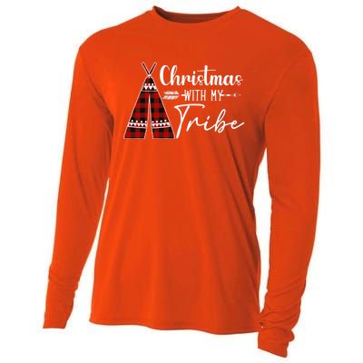 Christmas With My Tribe Buffalo Plaid Matching Family Great Gift Cooling Performance Long Sleeve Crew