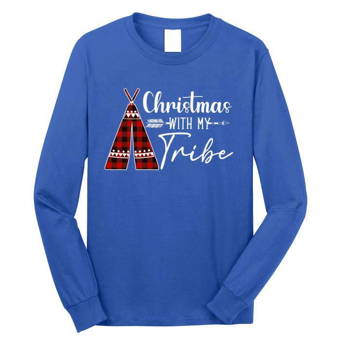 Christmas With My Tribe Buffalo Plaid Matching Family Great Gift Long Sleeve Shirt