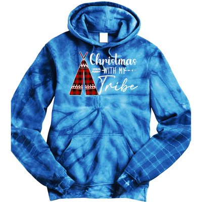 Christmas With My Tribe Buffalo Plaid Matching Family Great Gift Tie Dye Hoodie