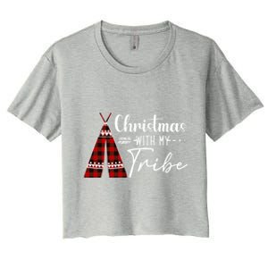 Christmas With My Tribe Buffalo Plaid Matching Family Great Gift Women's Crop Top Tee