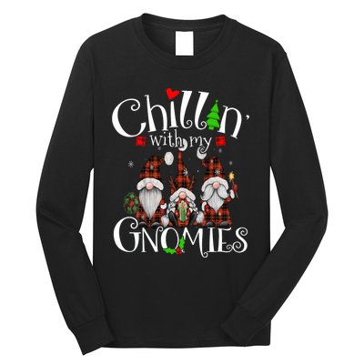 Chillin With My Gnomies Christmas Red Gnomes Plaid Buffalo Long Sleeve Shirt