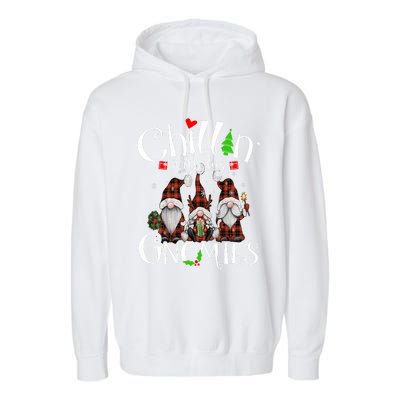 Chillin With My Gnomies Christmas Red Gnomes Plaid Buffalo Garment-Dyed Fleece Hoodie