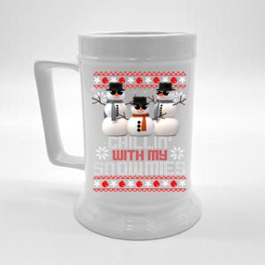 Chillin With My Snowmies Snow Ugly Christmas Sweater Meaningful Gift Beer Stein