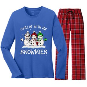 Chillin With My Snowmies Family Pajamas Snowman Christmas Women's Long Sleeve Flannel Pajama Set 