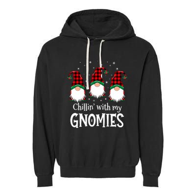 Chillin With My Gnomies Buffalo Red Plaid Christmas Gnome Garment-Dyed Fleece Hoodie