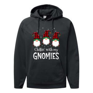 Chillin With My Gnomies Buffalo Red Plaid Christmas Gnome Performance Fleece Hoodie